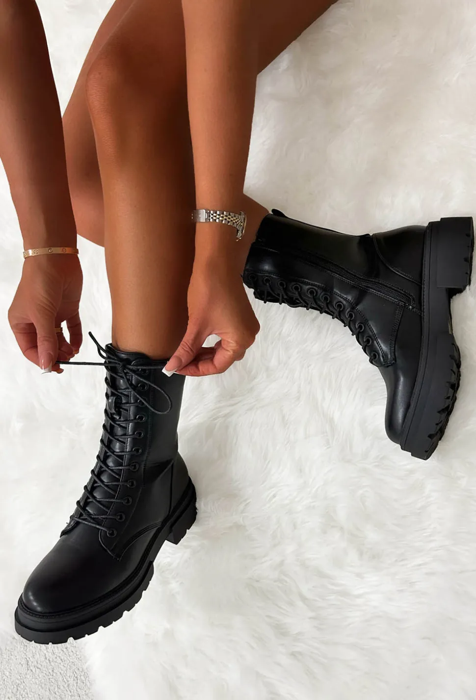 Moves To Make Black Faux Leather Lace Up Biker Boots