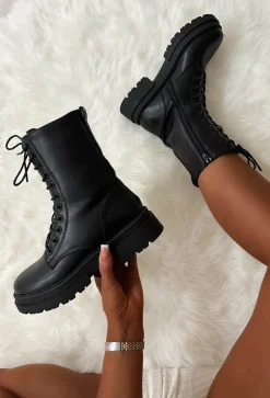 Moves To Make Black Faux Leather Lace Up Biker Boots
