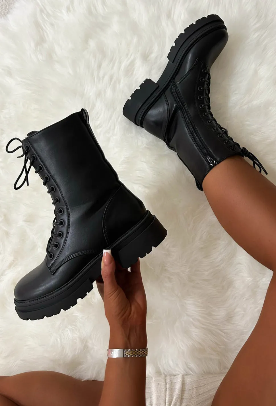 Moves To Make Black Faux Leather Lace Up Biker Boots