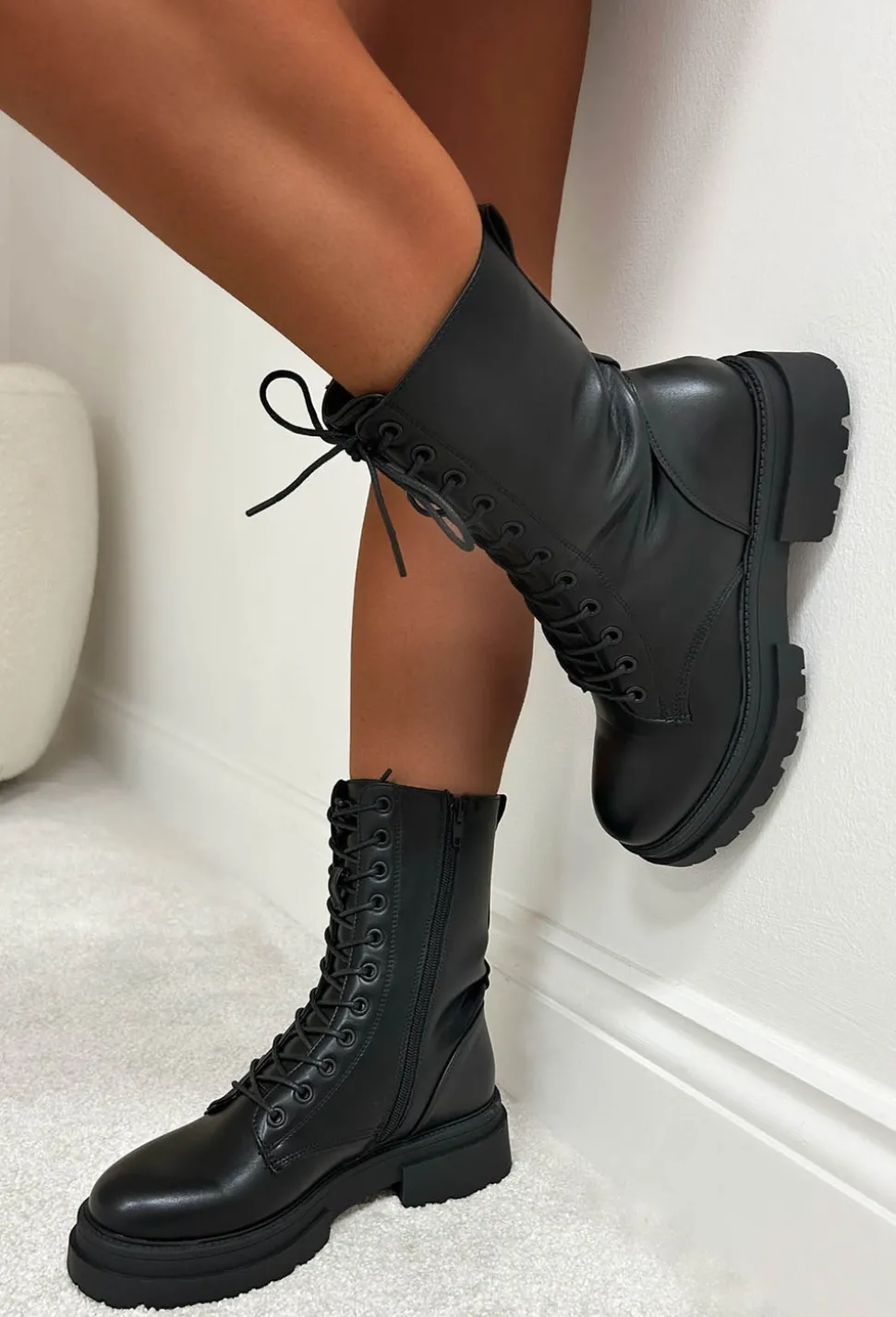 Moves To Make Black Faux Leather Lace Up Biker Boots