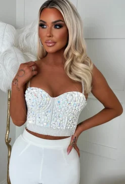 My Little Secret White Diamond Bodice Crop Top