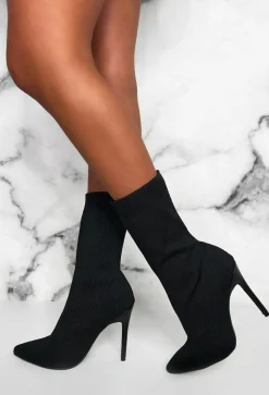 My Next Step Black Stretch Knitted Sock Ankle Boots