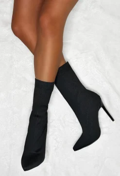My Next Step Black Stretch Knitted Sock Ankle Boots
