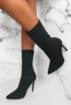 My Next Step Black Stretch Knitted Sock Ankle Boots