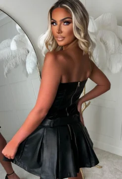 Naughty In Noir Black Coated Faux Leather Bandeau Dress