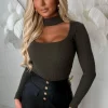 Naya Khaki Rib Knit Cut Out Jumper