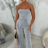 Never Loved You Grey Ribbed Bandeau Loungewear Set