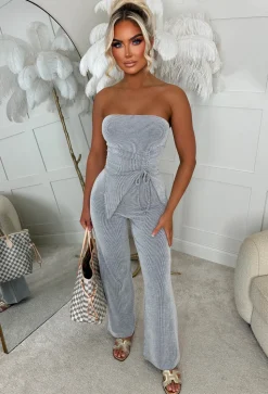 Never Loved You Grey Ribbed Bandeau Loungewear Set