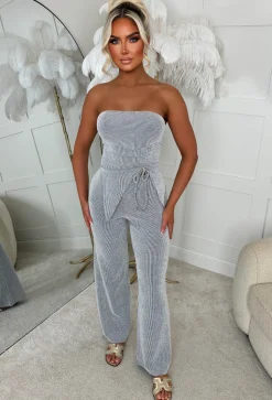 Never Loved You Grey Ribbed Bandeau Loungewear Set