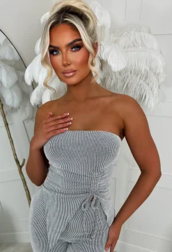 Never Loved You Grey Ribbed Bandeau Loungewear Set