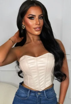 No Thank You Stone Stretch Faux Leather Corset