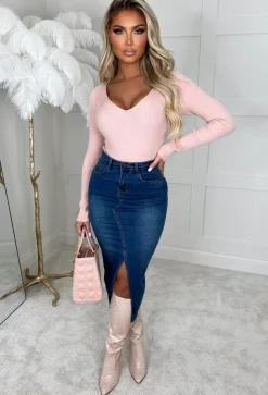 Not For You Blush Pink Knit V Neck Jumper