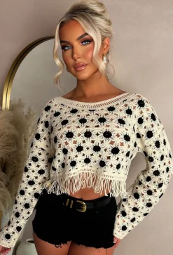 Ocean Whisper Cream Crochet Tassel Jumper