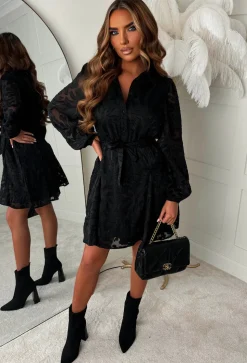 Oh Dolly Black Sheer Shirt Dress