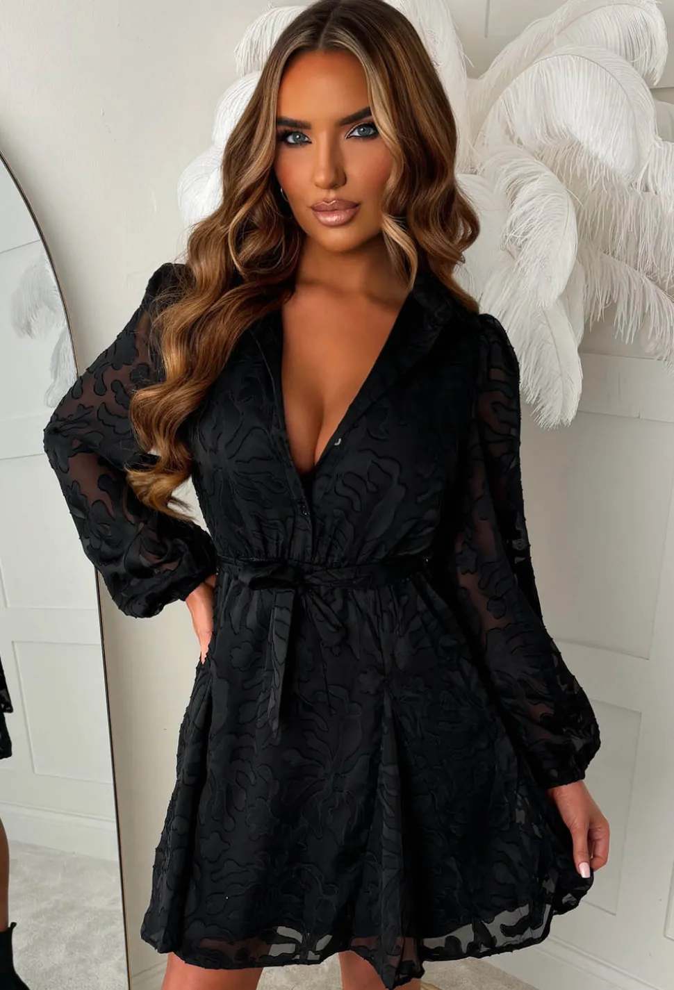 Oh Dolly Black Sheer Shirt Dress