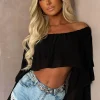 Oh My Love Black Bardot Ruffle Crop Top
