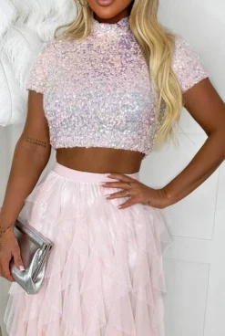 Oh She Bad Baby Pink Sequin Top