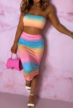 Ombre Sunset Multi Ombre Printed Bandeau Co-Ord Set