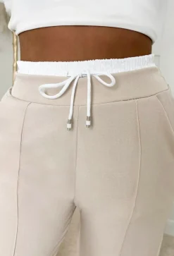 One Step More Beige Contrast Waistband Trousers