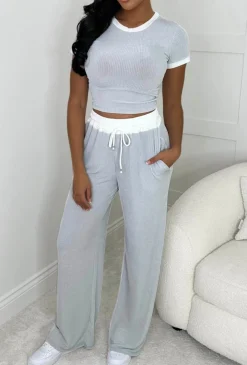 One Time Thing Grey Contrast Ultra Soft Ribbed Loungewear Set