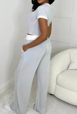 One Time Thing Grey Contrast Ultra Soft Ribbed Loungewear Set