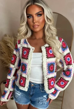 Palm Paradise Multi Flower Crochet Cardigan