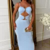 Peekaboo Perfection Blue Cut Out Buckle Maxi Dress