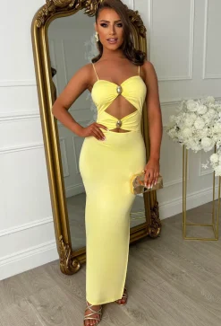 Peekaboo Perfection Lemon Cut Out Buckle Maxi Dress