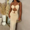 Peekaboo Perfection Stone Cut Out Buckle Maxi Dress
