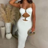 Peekaboo Perfection White Cut Out Buckle Maxi Dress