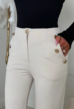 Perfect Moment Beige Button Front Wide Leg Stretch Trousers