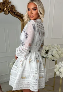 Petals In Paradise Multi Button Front Lace Trim Floral Dress