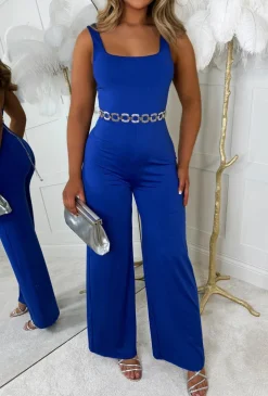 Playful Babe Cobalt Square Neck Sleeveless Wide Leg Jumpsuit