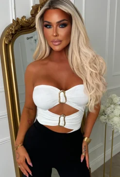 Playful Peekaboo White Cut Out Gold Buckle Bodysuit