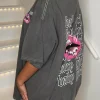 Pretty Gal Grey Washed Oversized Lips Graphic T-Shirt
