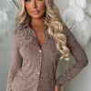 Pretty Luxe Brown Jacquard Leopard Shirt