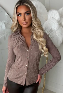 Pretty Luxe Brown Jacquard Leopard Shirt