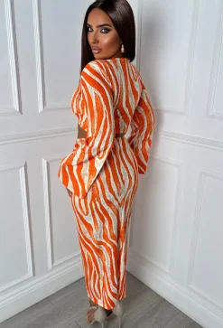 Pretty Things Orange Zebra Print Jersey Ruched Midi Skirt Co-Ord