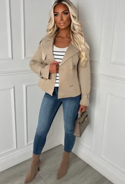 Private Society Beige Belted Cropped Trench Coat