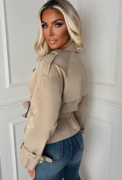 Private Society Beige Belted Cropped Trench Coat