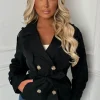 Private Society Black Belted Cropped Trench Coat