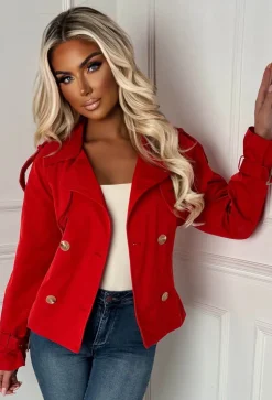 Private Society Red Belted Cropped Trench Coat
