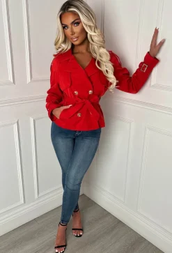 Private Society Red Belted Cropped Trench Coat