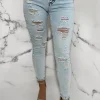 Push Me Baby Light Blue Distressed Stretch Push Up Skinny Jeans