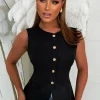 Push My Button Black Gold Waistcoat Top