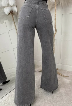 Rae Grey Stretch Flared Wide Leg Jeans