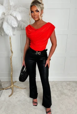 Ready To Go Black Stretch Flared Faux Leather Jeans