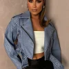 Rebel Blue Cropped Faux Leather Washed Biker Jacket