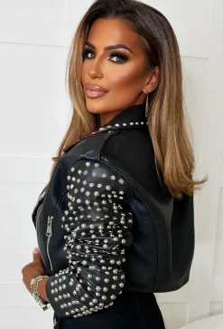 Rebel Luxe Black Faux Leather Studded Biker Jacket