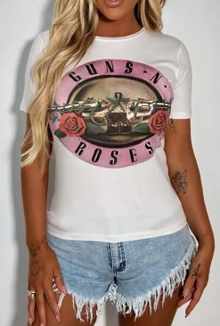 Rebel Rock White Guns N Roses Licensed T-Shirt